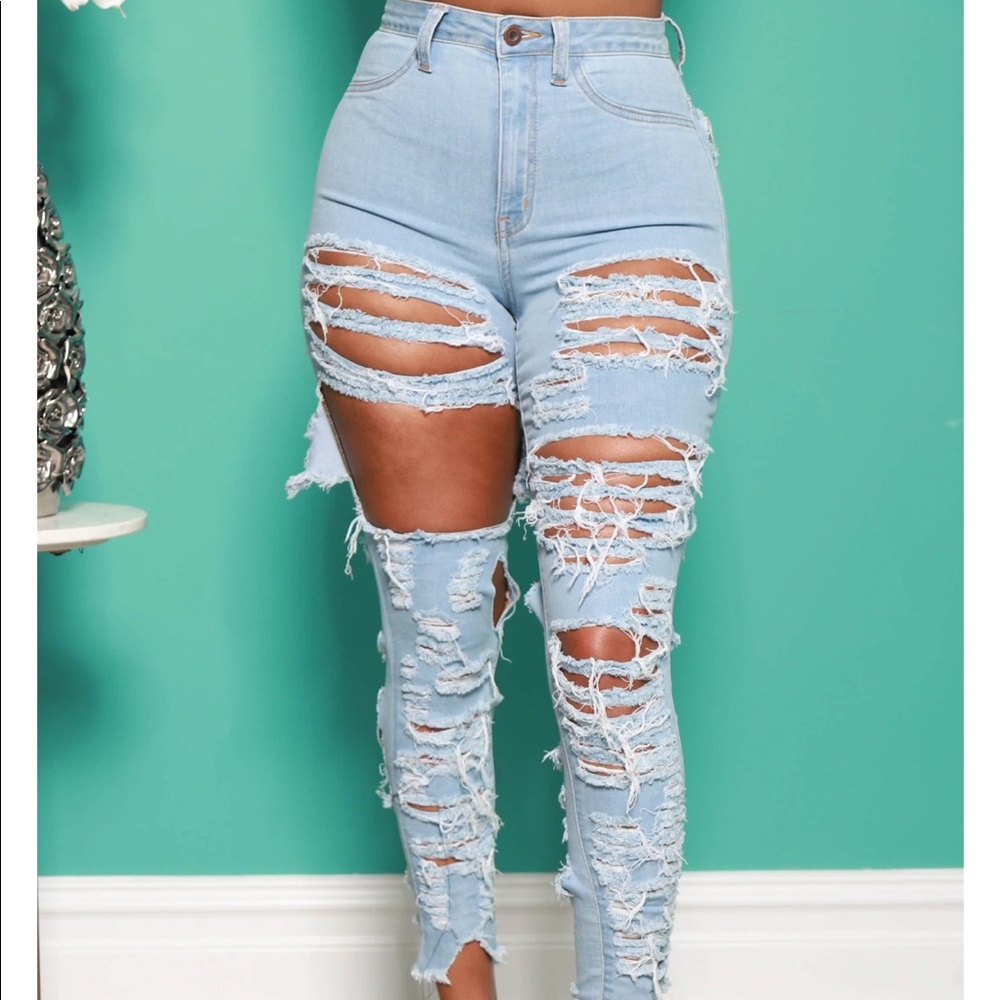 I'm Down High Rise Ultra Distressed Skinny Jeans - Light Wash
